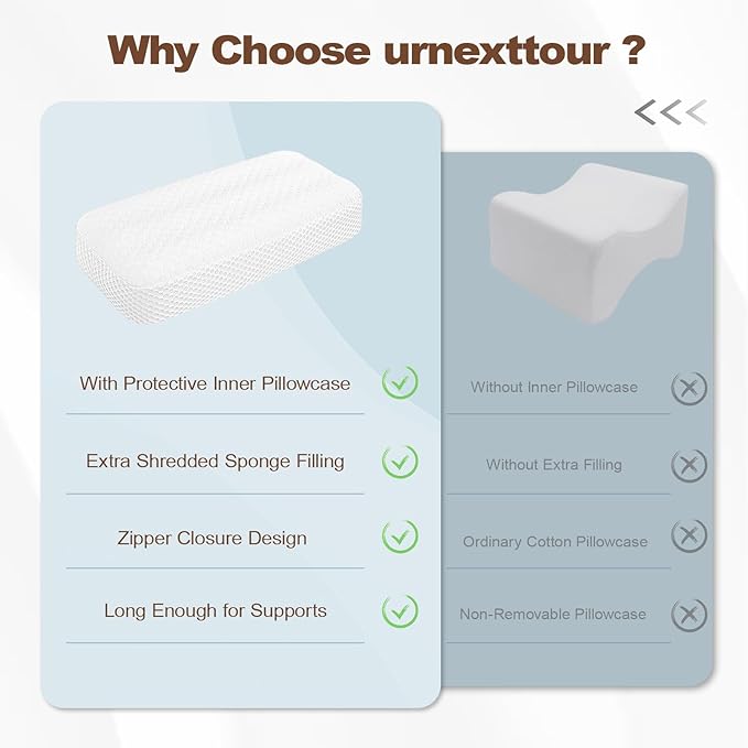 Memory Foam Knee Pillow for Side Sleepers, Between Legs Pillow, Soothing Relief for Sciatica Back HIPS Knees Joints, with Inner Pillowcase and Extra Foam Filler, White