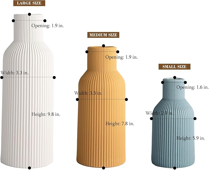 Colorful Ceramic Vases Set of 3,Farmhouse Decor, Home Decor, Pampas Grass Vases for Kitchen, Bedroom, Office, Living Room, Bathroom, Wedding, Entryway, Table Centerpieces, Gifts Women Mom (Color)