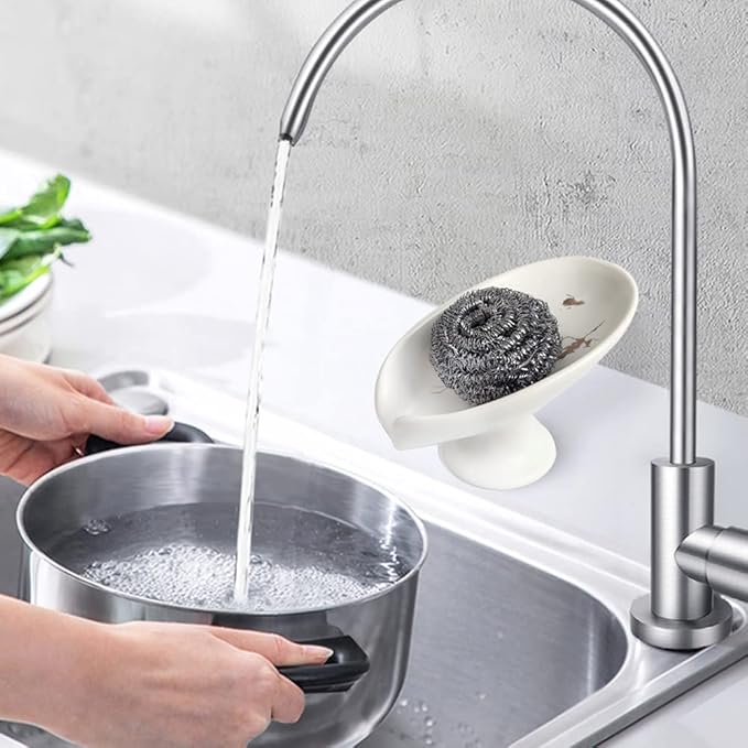 Leaf-Shape Ceramic Soap Dish, Gold Marble Pattern, Easy to Clean, Self Draining Soap Holder, Keeps Soap Dry (White)