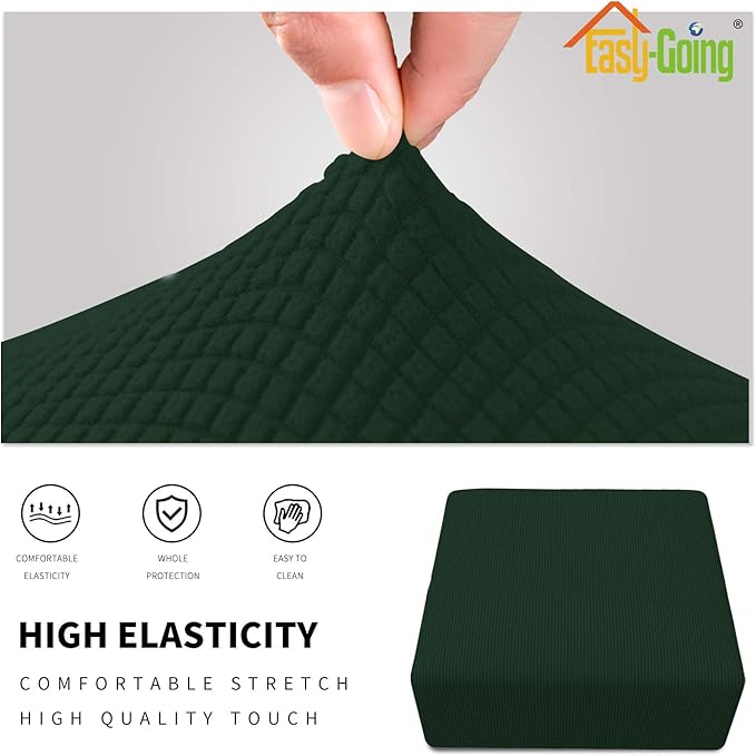 Easy-Going Stretch Square Ottoman Cover Folding Storage Stool Furniture Protector Soft slipcover with Elastic Bottom (30x30x15inch, Dark Green)