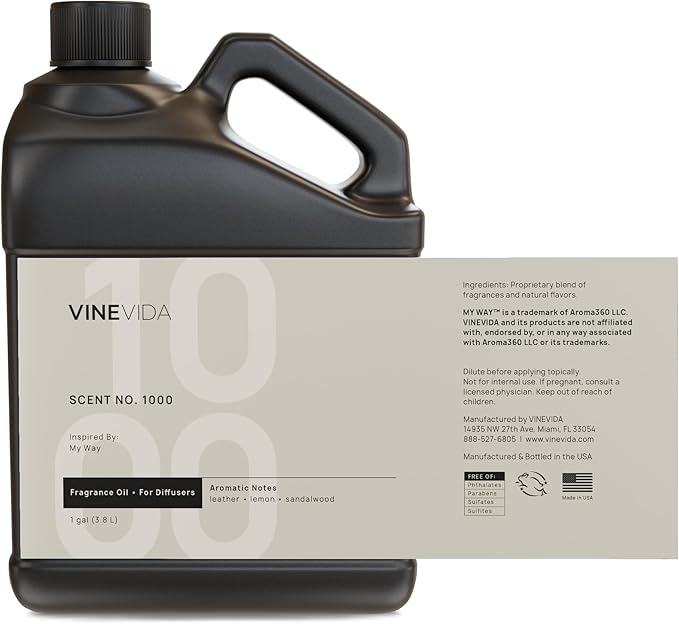 VINEVIDA [128 Fl Oz] Scent NO. 1000 Inspired by My Way Fragrance Oil For Cold Air Diffuser, Aromatic Notes of Leather Lemon Sandalwood, Essential Oil for Diffuser Oil Refill & Air Freshener Room Spray