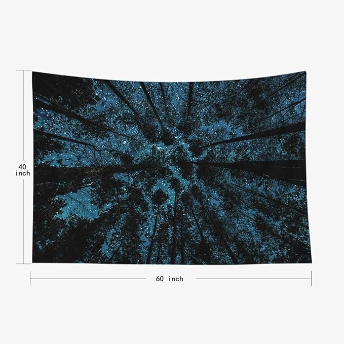 EMMTEEY Forest Tapestry - Aesthetic Night Sky Scene with Stars and Clouds - Perfect for Families - 60x40