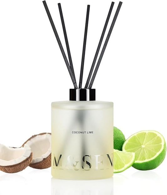 M&SENSE Coconut Lime Reed Diffuser Set - 16.9 fl oz Long-Lasting Scent, Large Natural Oil Diffuser with Sticks, Non-Toxic Aromatherapy Diffuser Gift for Home, Spa & Bedroom