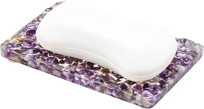 Handmade Amethyst Rectangle Bar Soap Holder Stone Pebbles Soap Dish for Shower and Bathroom Decor, Natural Soap Tray to Keep The Soap Dry Resin Kitchen Decoration Accessories (Amethyst)