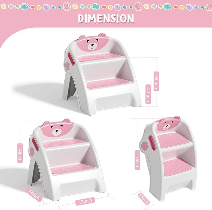 Toddler Step Stool for Bathroom Sink and Potty Training Durable Anti-Slip,Anti-Tip A-Frame,10-Second Assembly, 2-Step Potty Stool with Wide Steps,CPC Certified for Safe and Kids Easy Hand Washing