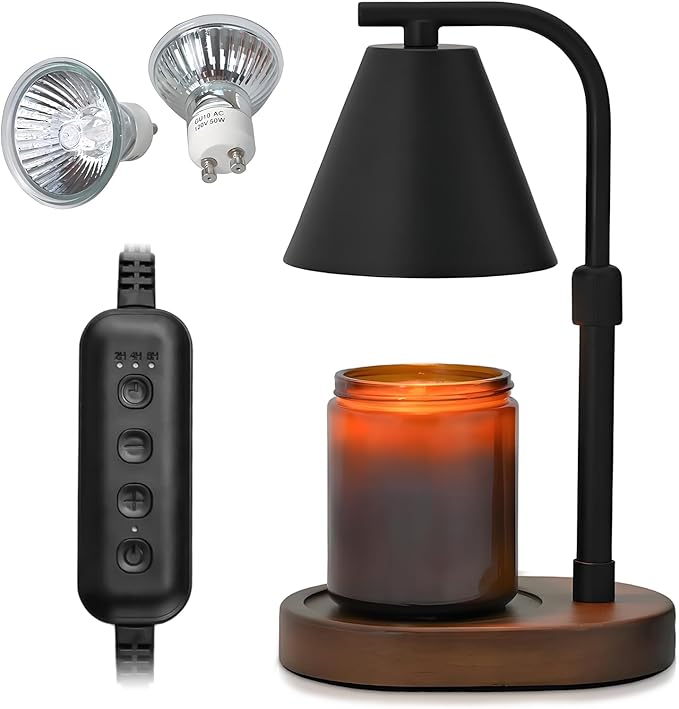 SOKCVSEA Candle Warmer Lamp - Candle Warmer Compatible with Jar Candles, Home Decor Jar Adjustable Candle Warmer Lamps Vintage Wooden Base (Adjustable Round Black)