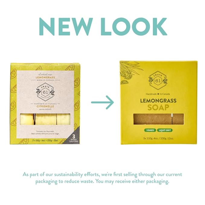 Handmade in Canada, Plant Based Cold Process Natural Bar Soap For Face And Body, With Premium Essential Oils, For Men And Women 3 Pack (Lemongrass)