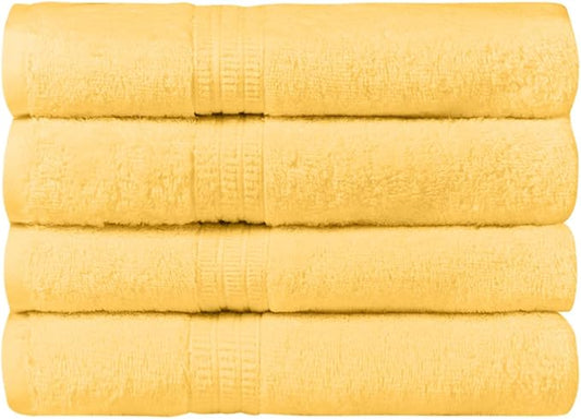 HOMELOVER 4 Piece Luxury Hand Towel Set - 100% Organic Cotton, 500 GSM, Hotel Quality, Soft, Highly Absorbent & Quick Drying Bathroom and Kitchen Towel for Face & Hand Washing (Lemon Yellow)