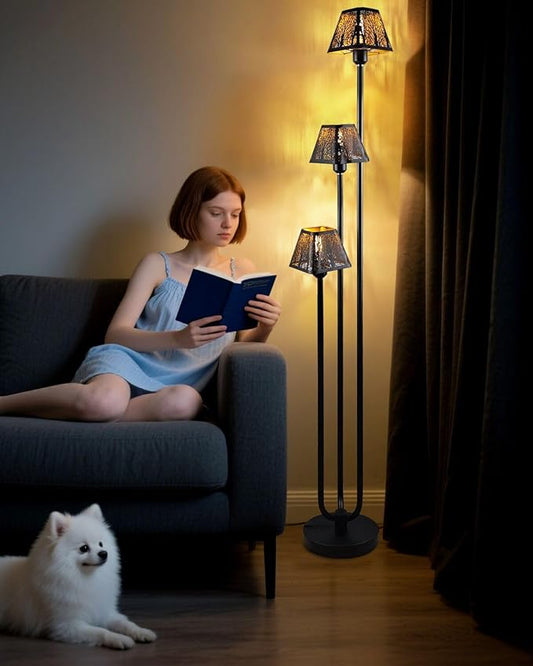 63IN Black Floor Lamp, Unique 3 Poles Tall Standing Lamps with Metal Shade, 3000K Warmwhite Mid Century Modern Floor Lamp for Living Room Home Office(Bulbs Included)
