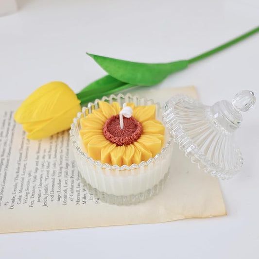 Sunflower Scented Candle,230G Soy Wax Aroma Decorative Candle in Glass Jar 24 Hours,Handmade Candle for Table Photo Prop,Prefect Gift for Meditation Stress Relief Mood Boosting Bath Yoga