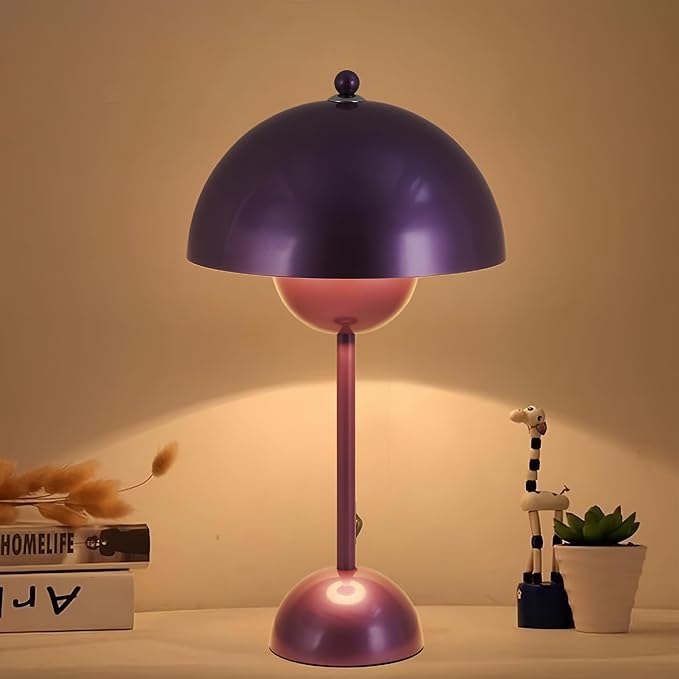 COSYLUX Modern Small Table Lamp for Bedroom, Cute Dome Shade Reflecting Light Reading Lamp for Living Room, Kid's Room, Study, Office, Beside Bedside Nightstand Desk Lamp(Pearl Purple)