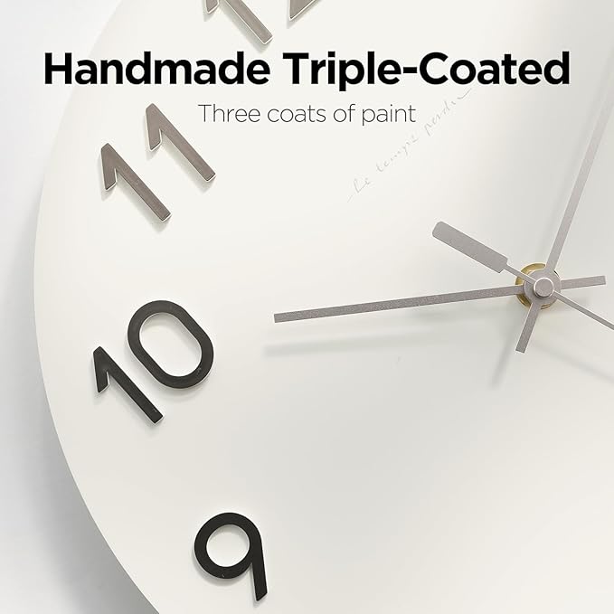 mooas 3D Numbers Modern Wall Clock, 12" Silent Non-Ticking Sweep Movement Decorative Battery Operated Analog Wall Clock for Home Décor Living Room Kitchen Bedroom Office School Hotel (Cream)