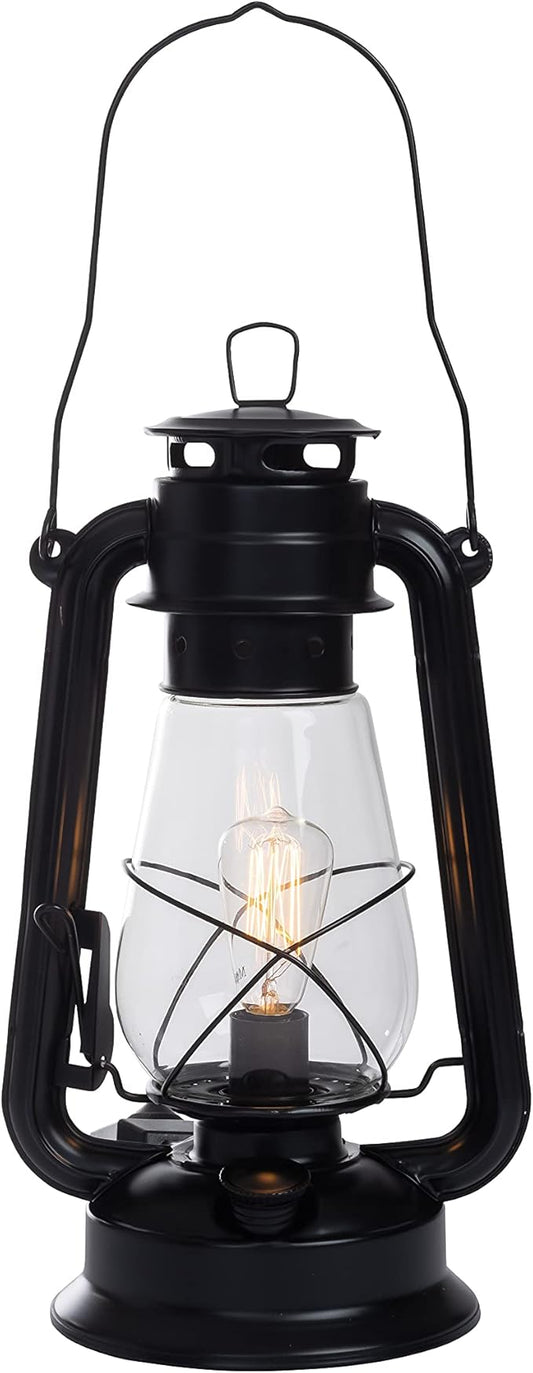 Rustic Farmhouse Lantern Table Lamp: Dimmable, Edison Bulb, Line Cord Dimmer - Medium Body, Rustic Finish, US UL/ULC Canada Safety Listed by Muskoka Lifestyle Products USA