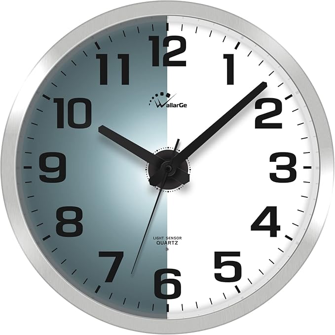 WallarGe Night Light Wall Clock for Bedroom - Silent Lighted up Wall Clock Glow in The Dark, Battery Operated Wall Clocks for Living Room/Kitchen, Easy to Read Large Digital Display, 12 Inch