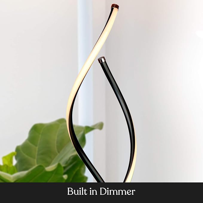 Brightech Embrace Dimmable LED Floor Lamp – Modern Spiral Adjustable Standing Lamp for Living Rooms & Offices – 2-in-1 Tall End Table Lamp for Bedroom Reading - Black