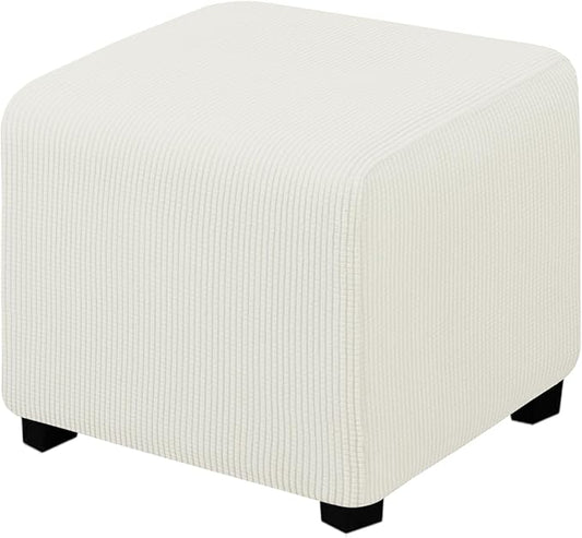 Easy-Going Stretch Square Ottoman Cover Folding Storage Stool Furniture Protector Soft Rectangle Slipcover with Elastic Bottom (15x15x15inch, Cream) X-Small