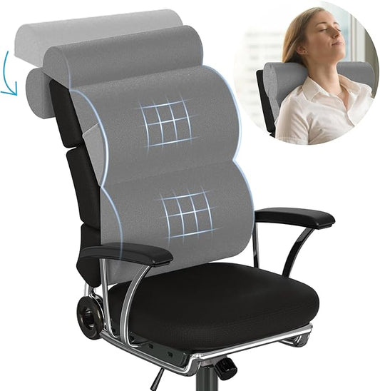 Lumbar Support Pillow for Office Chair,Computer/Desk Chair,Full Back Pillow for Back Support Soft Pain Relief with Adjustable Neck Support,Patented 2+2 Semi-Circular Back Cushion for Chair