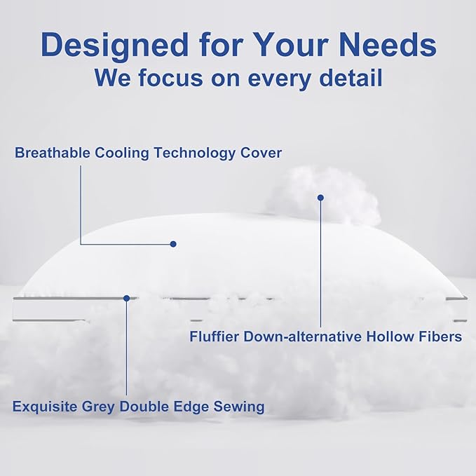 Premium Pillows Queen Size Set of 2, Fluffy and Supportive 7D Down Alternative Bed Pillows, Luxury Soft Hotel Quality Gusseted Pillow for Side Back Stomach Sleepers, Relief Neck Head and Shoulder Pain