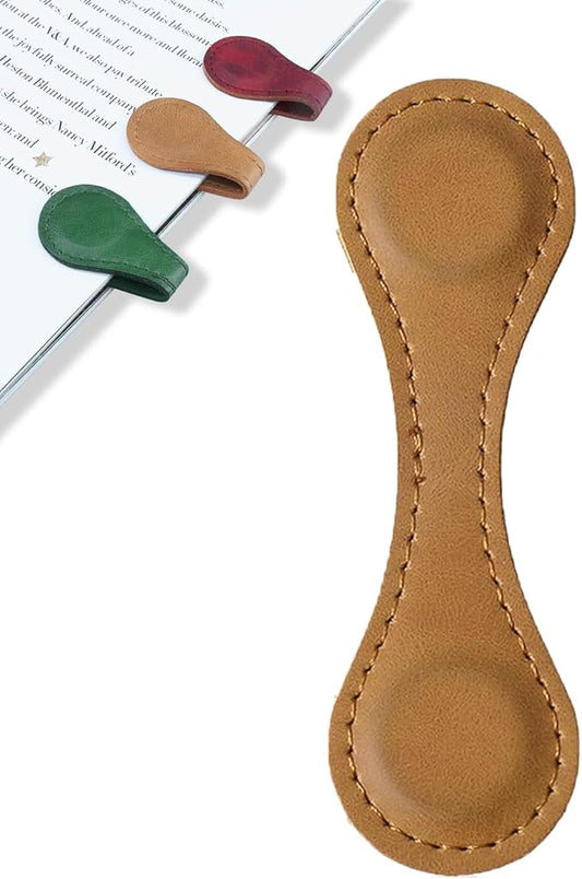 1Pcs Magnetic Leather Bookmark - Vintage Faux Double-Sided Magnetic Bookmark Page Clip for Women & Men, Book Accessories Compact Book Lover Gift for Readers, Travel & Office (Brown)