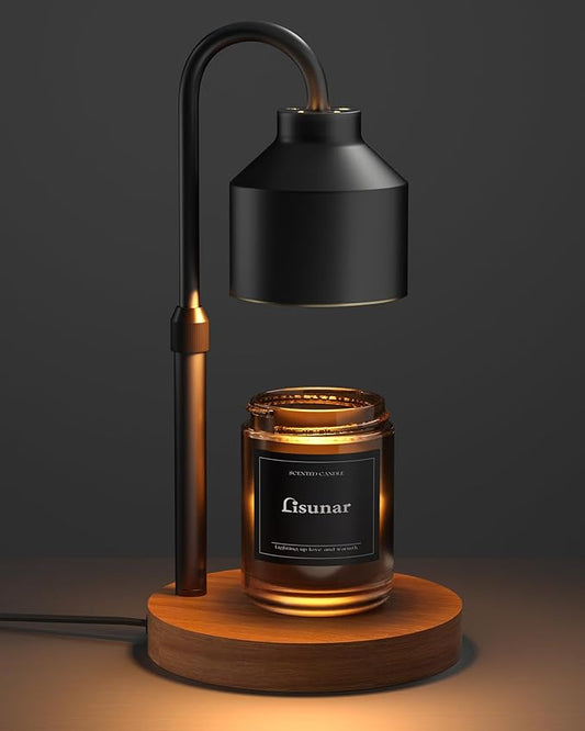 Electric Candle Warmer Lamp Black, Candle Lamp Warmer with Timer, Wax Warmer Lamp Candle Warmer for Jar Candles, Adjustable Height Candle Light Warmer with 2 Bulbs