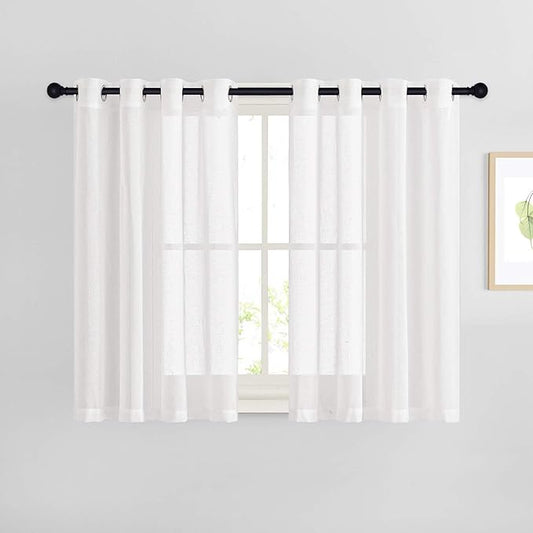 NICETOWN White Flax Linen Sheer Bedroom Curtains Grommet, Decorative Window Treatment Draperies Privacy with Light Through for Kitchen/Nursery/Bathroom,W52 x L54, Sold as 2 Panels