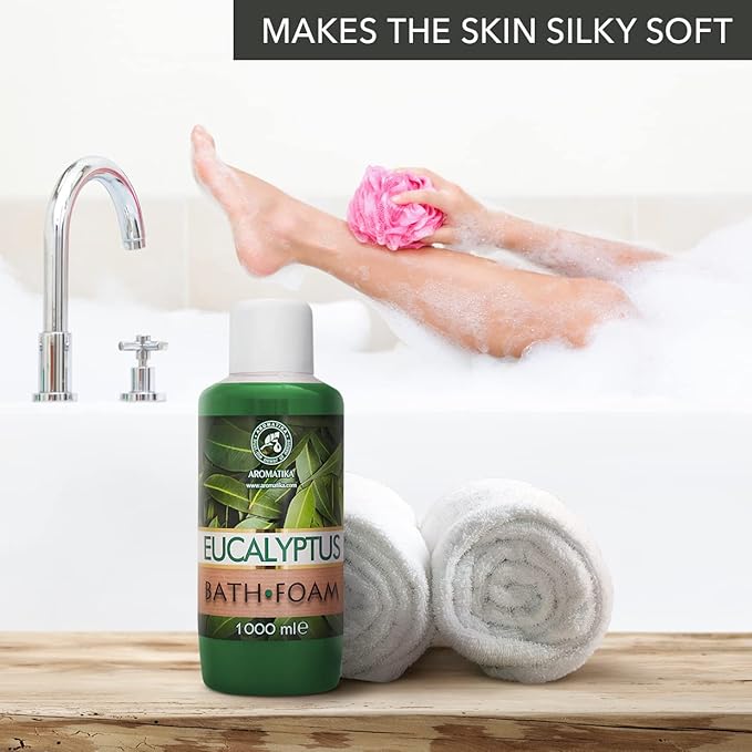 Bath Foam with Eucalyptus Essential Oil - 34 Fl Oz (1000ml) - Body Care - Good Sleep - Beauty - Bathing - Body Care - Wellness - Relax - Aromatherapy - Spa - Bubble Baths