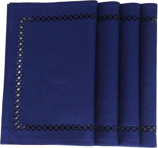 Placemats Set of 4 for Dining Table with Hollow Edge Design- Table Mats 12x 18 Inch, Cloth Place mats Machine Washable (Blue 4pcs)