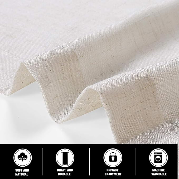 PrinceDeco Angora Linen Curtains 96 inch Length Rod Pocket Window Drapes for Bedroom Light Filtering Window Treatments for Living Room(2 Panels, 52" W x 96" L)