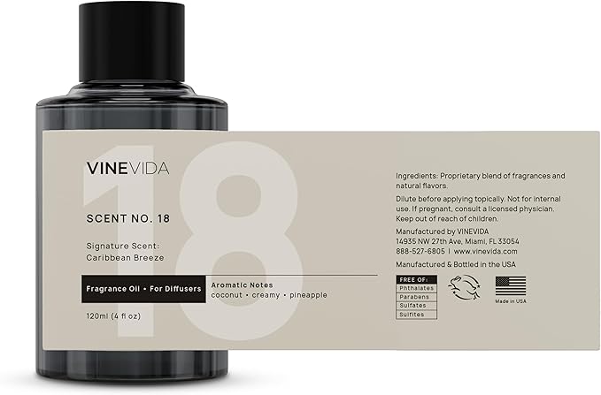 VINEVIDA Caribbean Breeze Fragrance Oil for Cold Air Diffusers - (4 Fl Oz) - Essential Oils for Diffuser Oil Refill & Air Freshener Room Spray