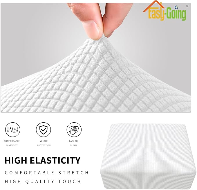 Easy-Going Stretch Square Ottoman Cover 40x40x15 inch Folding Storage Stool Furniture Protector Soft Rectangle slipcover with Elastic Bottom Snow White