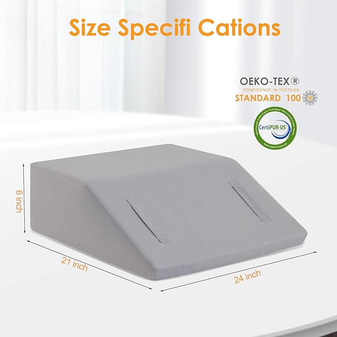 Leg Elevation Pillows for Sleeping, Memory Foam Wedge Pillow for Legs, Knee Wedge Pillow for After Surgery, Swelling, Back Pain and Circulation, Non-Slip Bottom, Removable Cover (6 Inch)