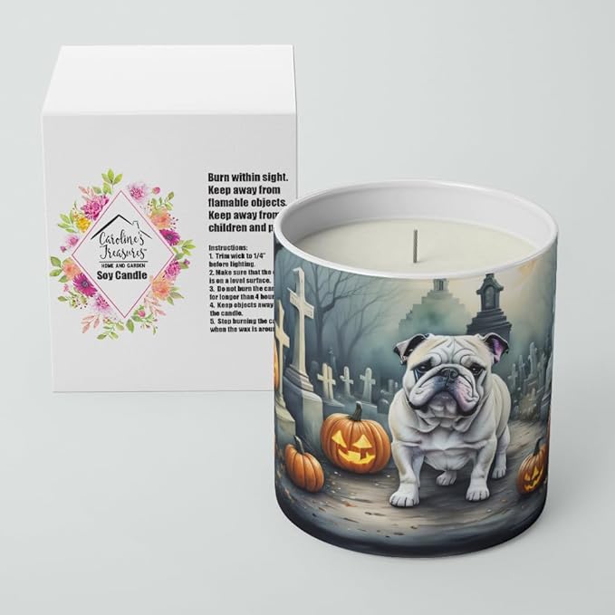 Caroline's Treasures DAC2039CDL English Bulldog Spooky Halloween Decorative Soy Candle Nature Soy Wax Essential Oil Home Decor Ideal for Bedroom Kitchen Bath Office Gift, 10 oz