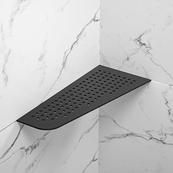 Corner Shower Shelf 12" Matte Black 304 Stainless Steel Quadrilateral Corner Shelf Heavy Duty Recessed Bathroom Black Shelf No Drilling Needed