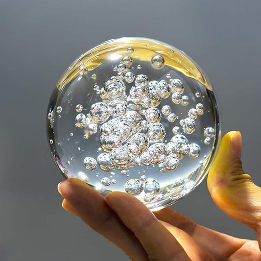 Crystal Ball Glass Globe Decor - Crystal Sphere with Stand & Gift Box, Clear Decorative Crystal Globe, 3D Crystal Ball for Home Decor Photography, Gazing Divination Fengshui Meditation, 4 inch/100mm