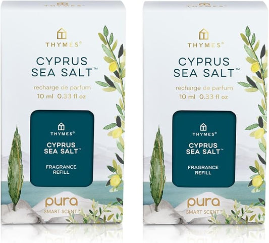 Thymes Cyprus Sea Salt Pura Oil Diffuser Refills – Bundle of 2 Pura Diffuser Refills – Pura Scents with Rosemary, Sage, Lemon & Jasmine – Use in Pura Scent Diffusers for Home (Pack of 2 Pura Refills)