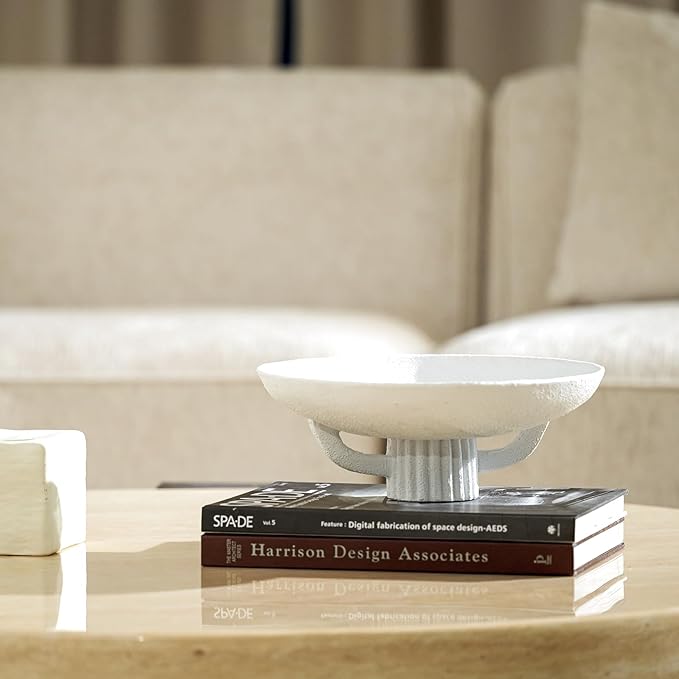 White Resin Decorative Bowl for Boho Modern Home Decor, 11.2" Large Elegant Pedestal Kitchen Fruit Bowl/Key Holder/ Potpourri for Entryway Table, Coffee Table, Dining Room,Table Centerpiece Bowl