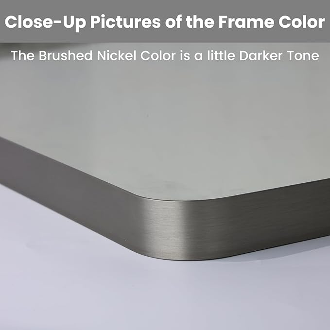 LOAAO 84X32 Inch Brushed Nickel Bathroom Mirror, Rounded Rectangle Silver Metal Frame Mirror, Brushed Nickel, Anti-Rust, Hangs Horizontally or Vertically
