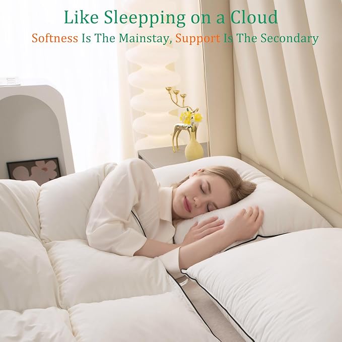 Luxury White Goose Down Pillows Standard Size - 750+ Fill Power - 500 Thread Count 100% Cotton Shell - Soft and Support Down Bed Pillow for Back, Side, Stomach Sleepers - 2 Pack(20 x 26”)