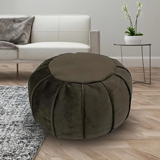 Louis Donné Unstuffed Ottoman Pouf Cover, Eco-Friendly Fabric Pouf Ottoman Bean Bag with Storage Solution for Bedroom, Round Foot Stools for Seating Poufs for Living Room Camper（Olive Green）