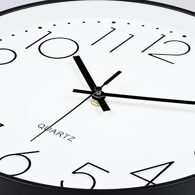 Lafocuse 12 Inch 3D Numbers Silent Black Wall Clocks Battery Operated, Analog Wall Clock for Living Room Decor, Reloj de Pared Modern Decorative Kitchen Wall Clock for Bedroom Home Office