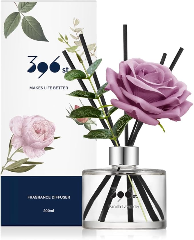 396 st. Rose Flower Reed Diffuser, Vanilla Lavender(Also Known as Garden Lavender), 200ml(6.7oz) / Reed Diffuser Sets, Scentsy Home Fragrance, Scented Oils, Home & Bathroom Décor