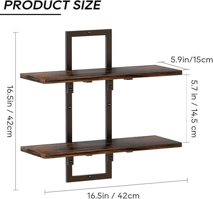 2 Tier Floating Shelves for Wall,16 inch Wall Shelf for Room, Kitchen Shelves Industrial Floating Shelf Decor for Bathroom, Living Room, Bedroom