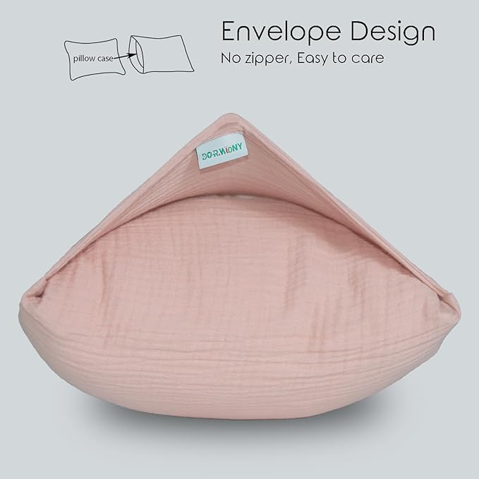 Organic Cotton Muslin Mini Pillowcases with Envelope Design,2 Pack Ultra Breathable Kids Toddler Pillowcases for Boys and Girls- 13 x 18 inches (Coral)