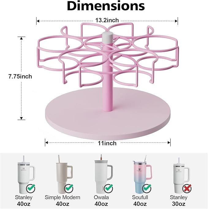 Water Bottle Organizer for Stanley 40 oz, Rotating Stanley Cup Organizer Holder, Tumbler Organizer Holder, Stanley Cup Accessories, Easy to Install, Pink（Patented Product）