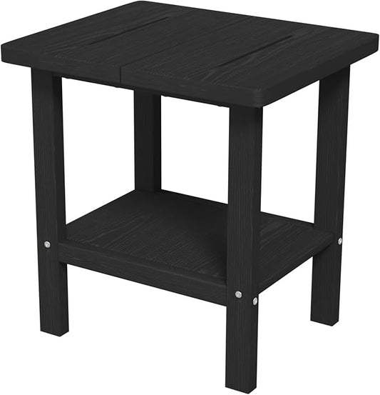 2-Tier Adirondack Square Outdoor Side Table, Pool Composite Patio Table, Weather Resistant End Table for Patio, Backyard, Pool, Easy Maintenance - Black