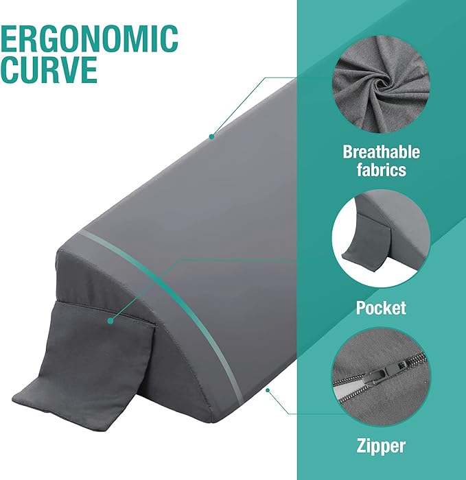 Vekkia Cal King Wedge Pillow Headboard/Bed Wedge Pillow for Headboard/Bed Gap Filler/Headboard Pillow,Pillow Wedge for Headboard Gap(0-6"),Stop Loosing Your Pillows,Phone(Gray 72"x10"x6")