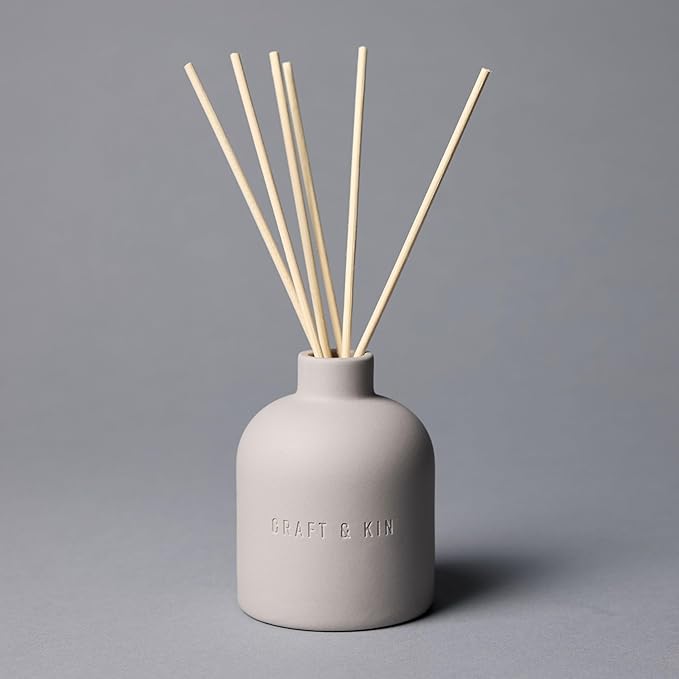 Craft & Kin Reed Diffuser Set - Rose & Oud, Reed Diffusers for Home with Fragrance Sticks - The Earthenware Collection, 6.7oz Alcohol-Free, Essential Oils