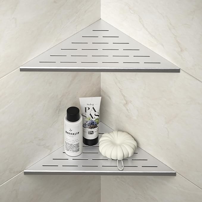Corner Shower Shelf, 12" Brushed 304 Stainless Steel Slot Design Recessed Corner Shelves 2 Pack Bathroom Shelf Rack for Tiled Wall, Large Size