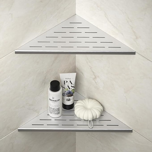 Corner Shower Shelf, 12" Brushed 304 Stainless Steel Slot Design Recessed Corner Shelves 2 Pack Bathroom Shelf Rack for Tiled Wall, Large Size