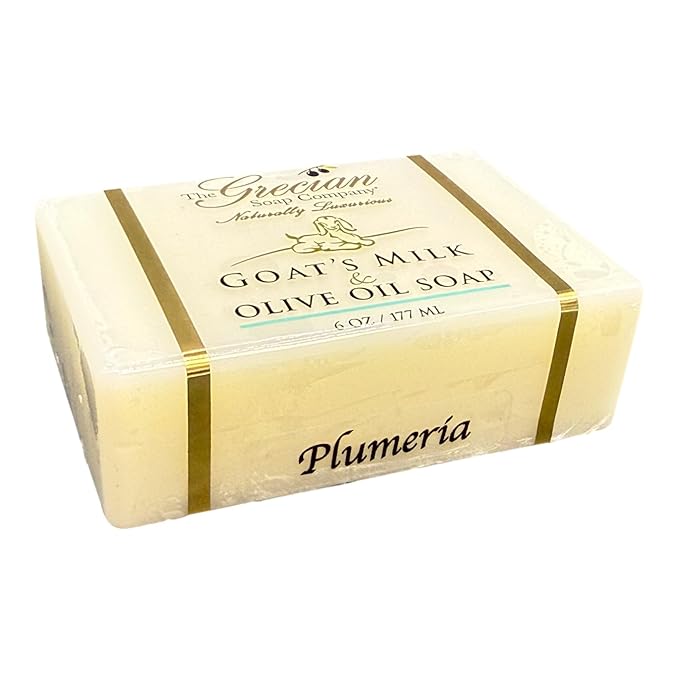 Grecian Goats Milk & Olive Oil Soap Bar 3-pack Plumeria Scent: Handmade, All-Natural, Soap for Dry & Sensitive Skin, Anti-Aging, pH-Balanced, RSPO Sustainable - 4oz Bar